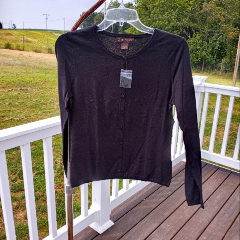 Brand New Chadwick's Black Cotton Cardigan Size Small